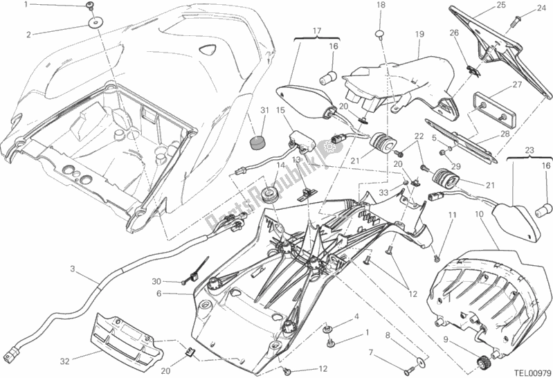 Todas as partes de 27a - Suporte Da Placa Da Matrícula - Luz Traseira do Ducati Multistrada 1200 Touring 2017